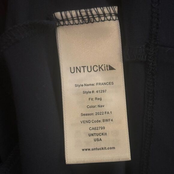 Untuckit Frances Shirt Dress Navy Blue Long Sleeve Button Front Pockets Medium - Picture 6 of 7